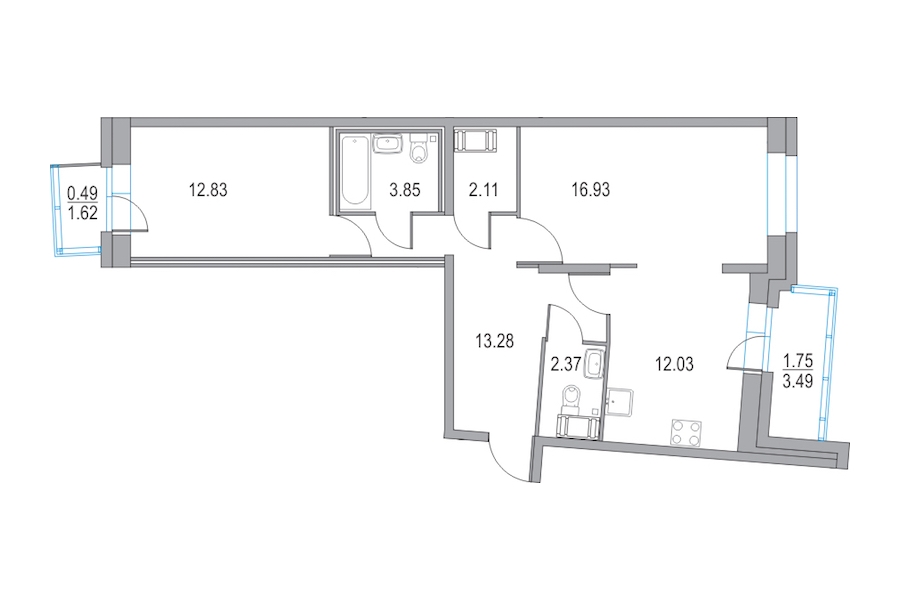 2-комнатная, 63 м² — ЖК ЖК Приморский квартал