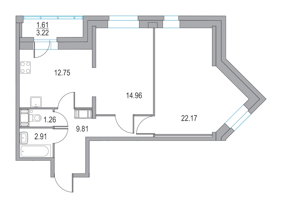 2-комнатная, 64 м² — ЖК ЖК Приморский квартал