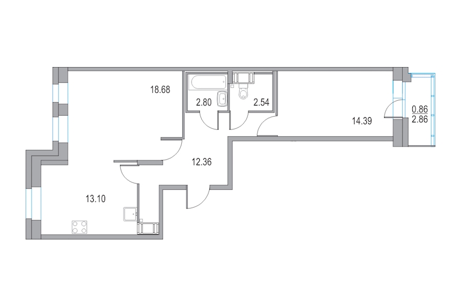 2-комнатная, 64 м² — ЖК ЖК Приморский квартал
