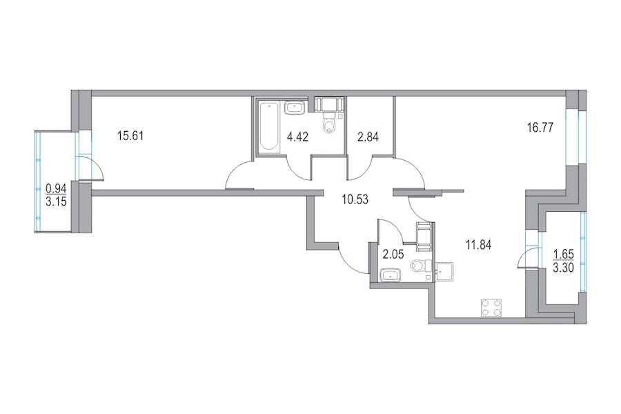 2-комнатная, 64 м² — ЖК ЖК Приморский квартал