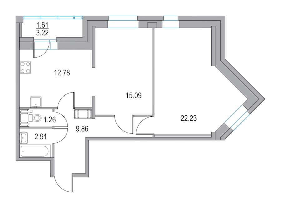 2-комнатная, 64 м² — ЖК ЖК Приморский квартал
