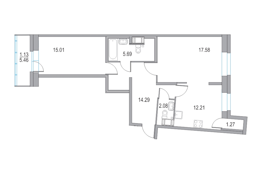 2-комнатная, 67 м² — ЖК ЖК Приморский квартал