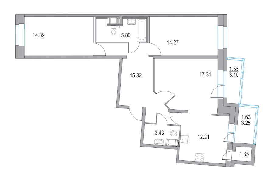 3-комнатная, 83 м² — ЖК ЖК Приморский квартал