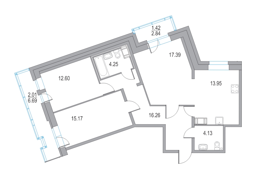 3-комнатная, 84 м² — ЖК ЖК Приморский квартал