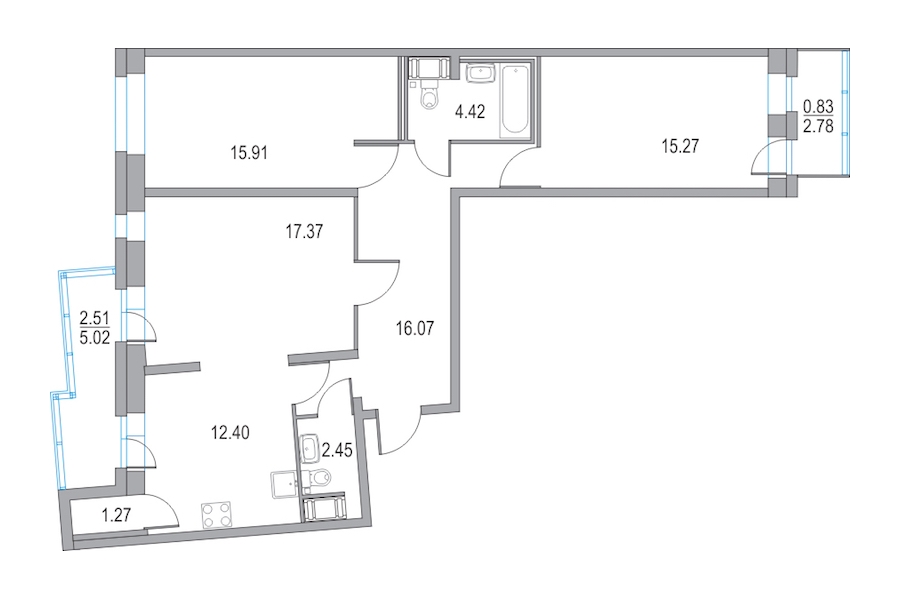 3-комнатная, 84 м² — ЖК ЖК Приморский квартал