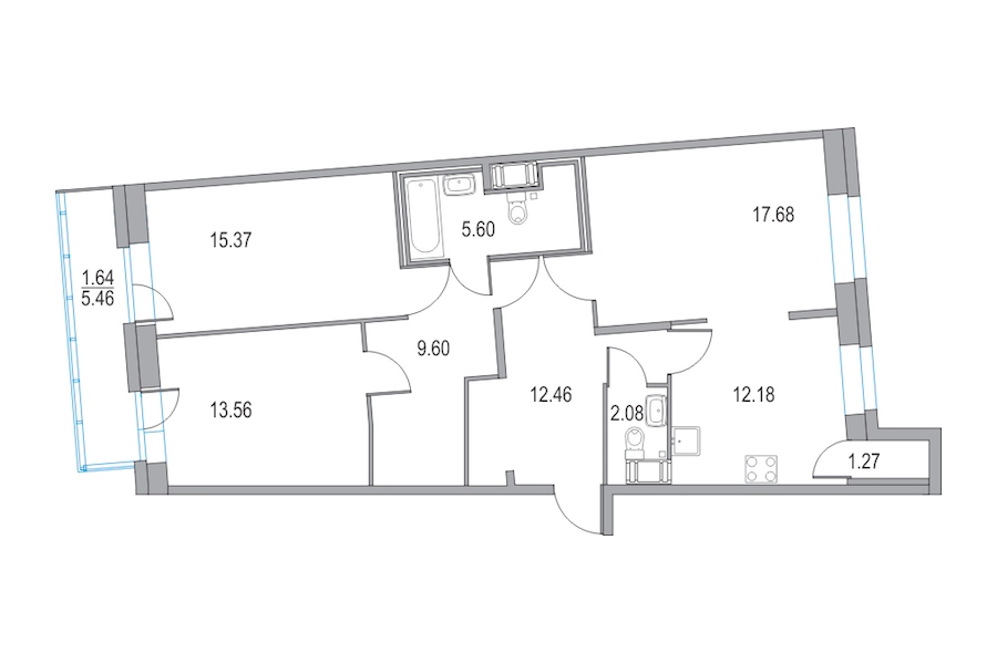 3-комнатная, 89 м² — ЖК ЖК Приморский квартал