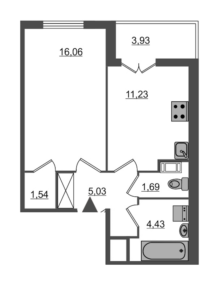 1-комнатная, 42 м² — ЖК ЖК Янила Драйв