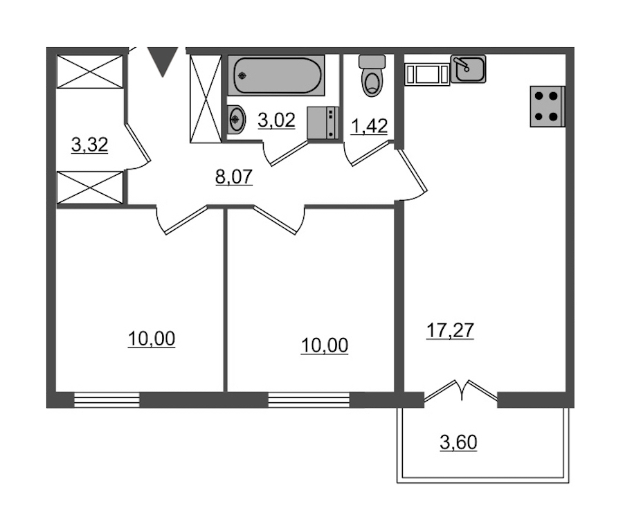 2-комнатная, 54 м² — ЖК ЖК Янила Драйв