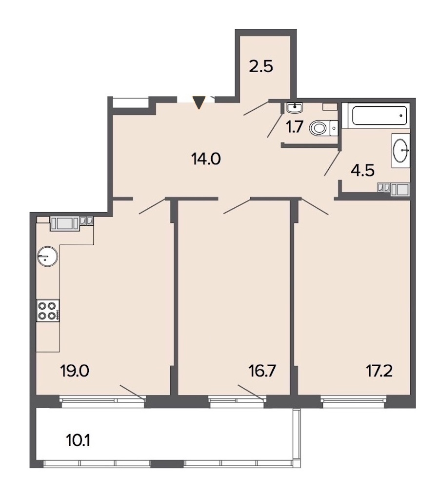 2-комнатная, 76 м² — ЖК Клубный дом Болконский