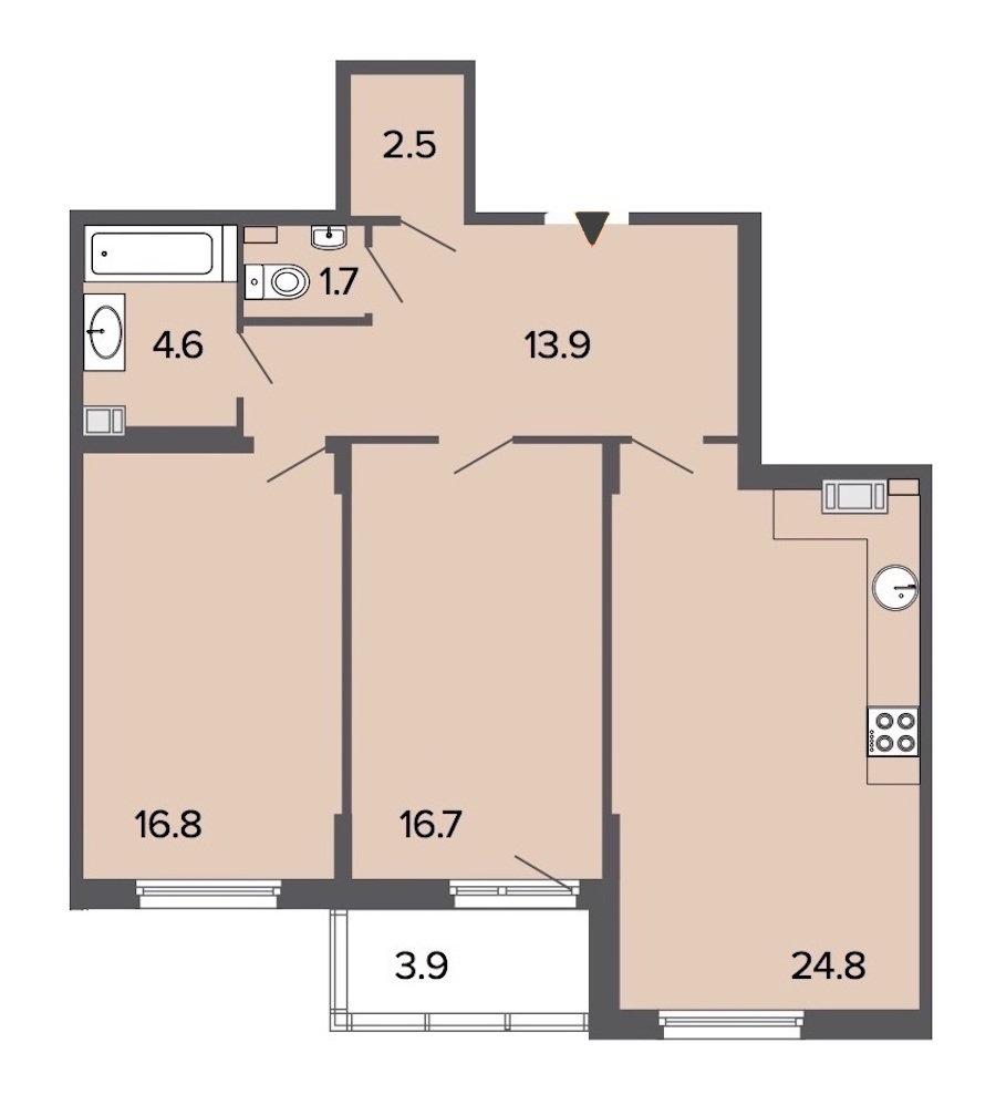 2-комнатная, 81 м² — ЖК Клубный дом Болконский
