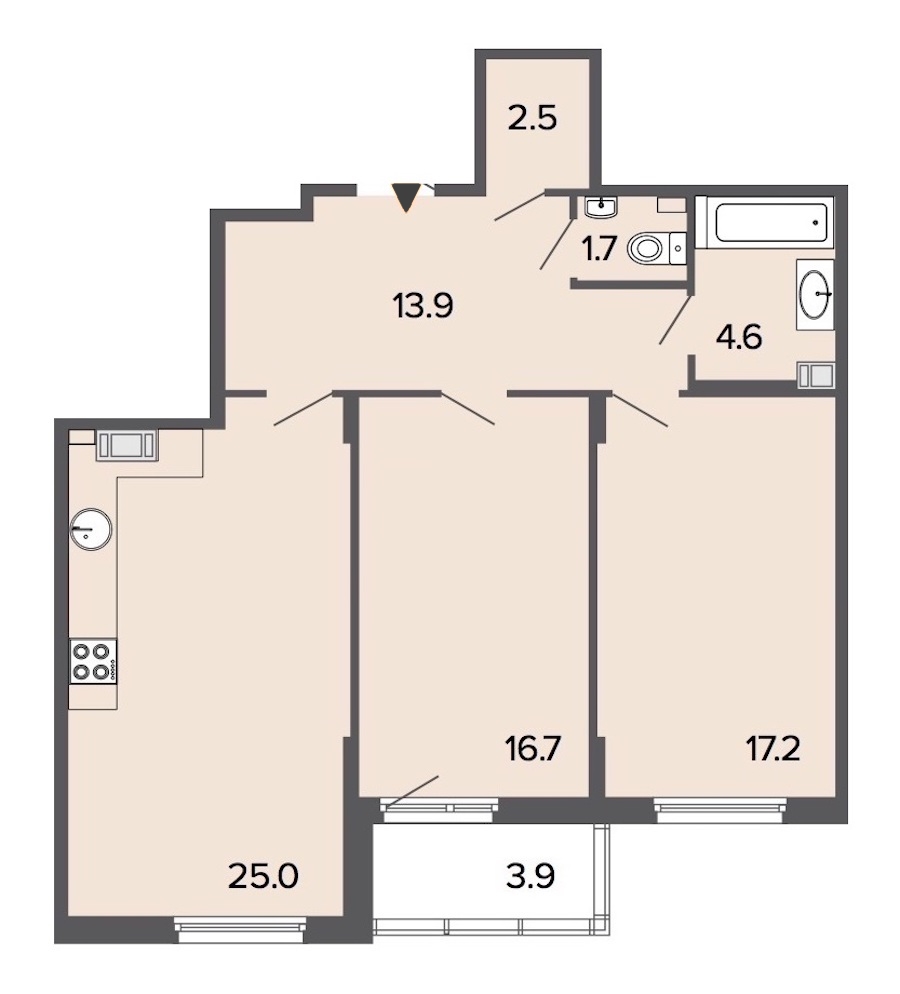 2-комнатная, 82 м² — ЖК Клубный дом Болконский