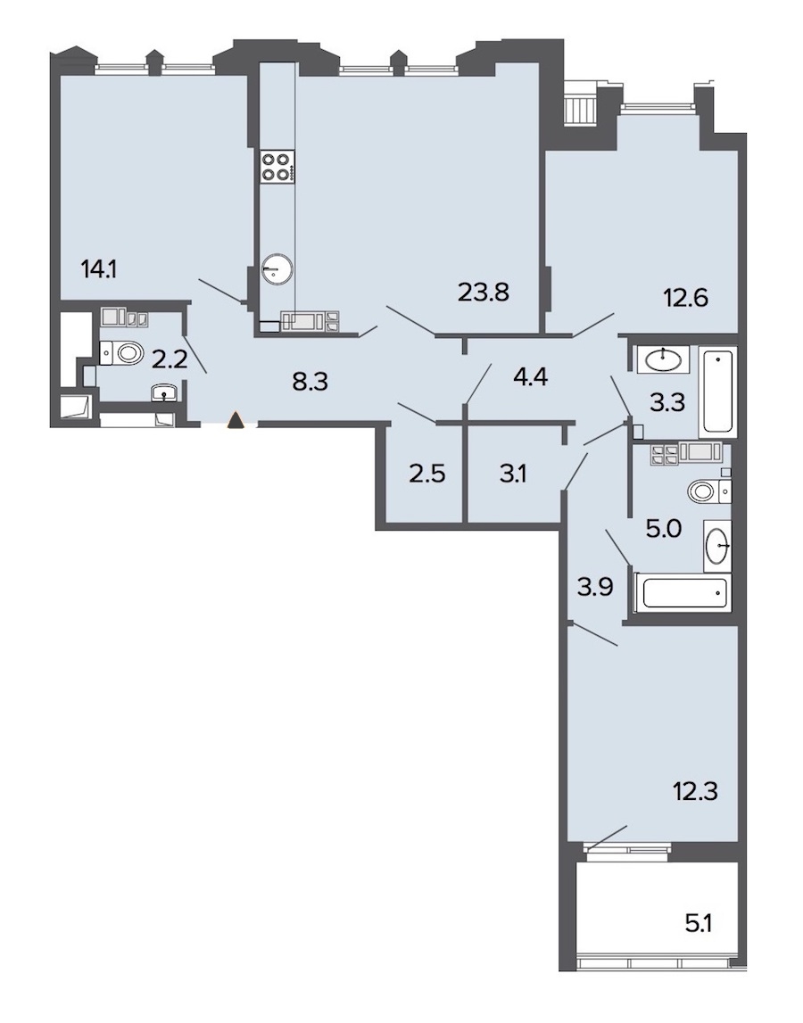 3-комнатная, 96 м² — ЖК Клубный дом Болконский