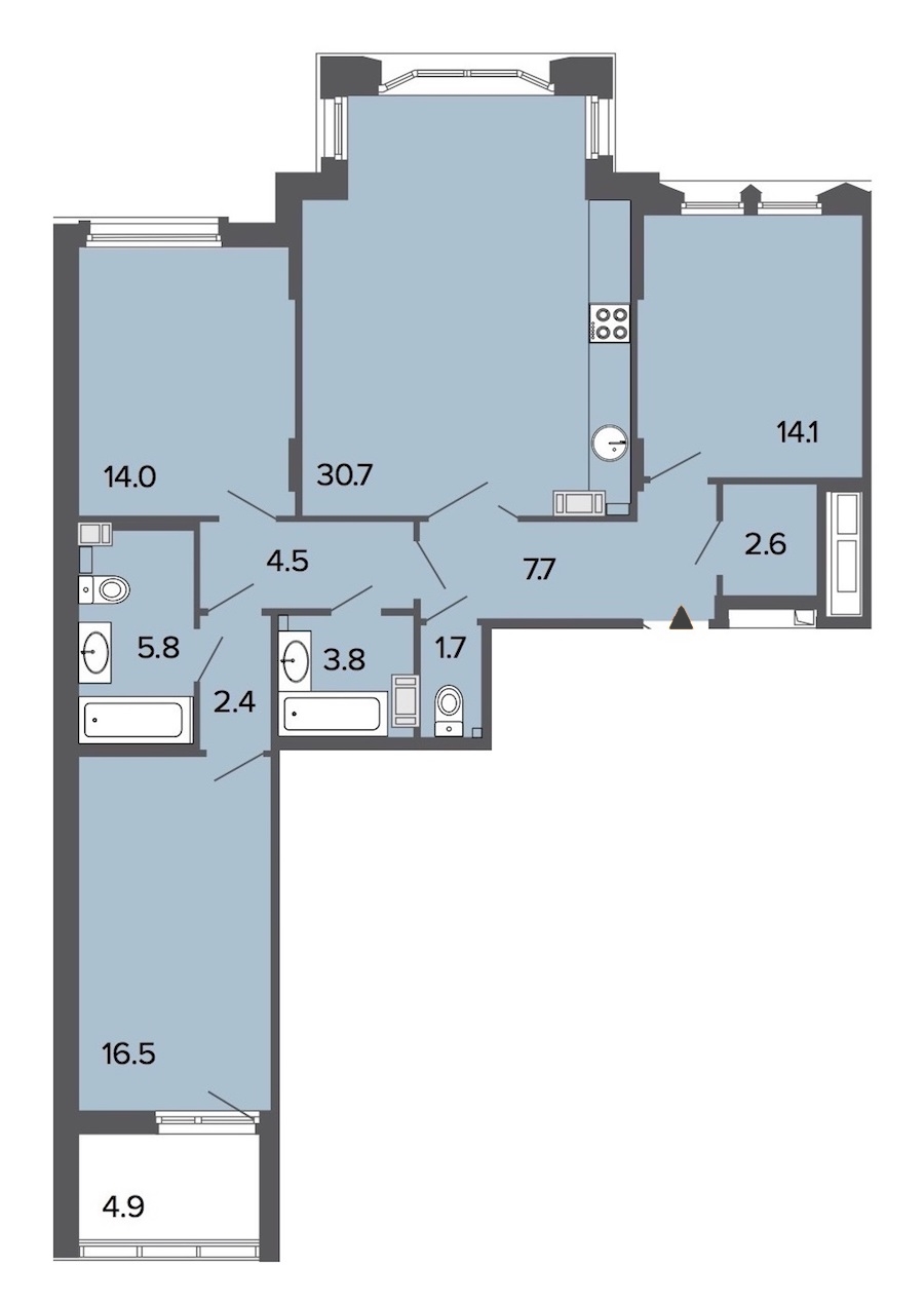 3-комнатная, 104 м² — ЖК Клубный дом Болконский