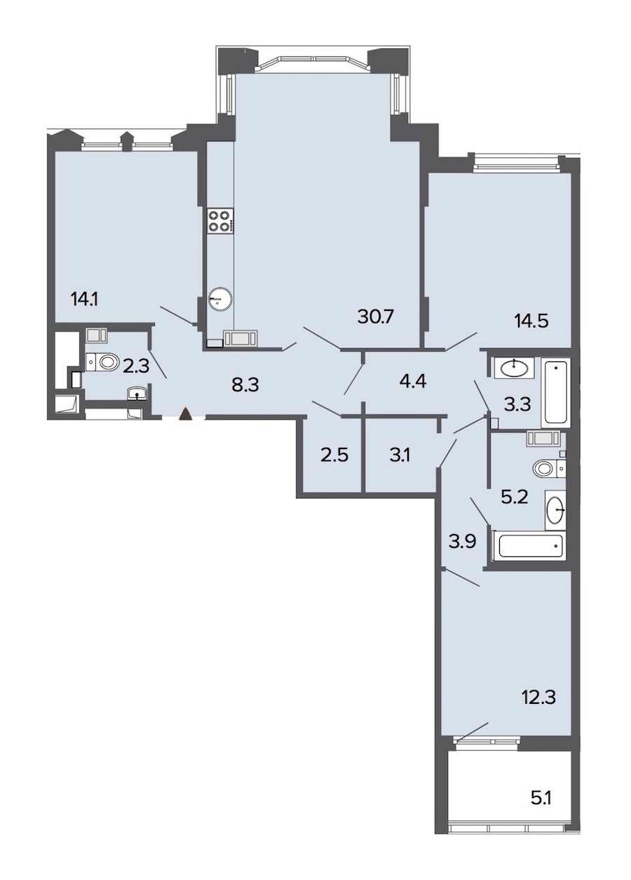3-комнатная, 105 м² — ЖК Клубный дом Болконский