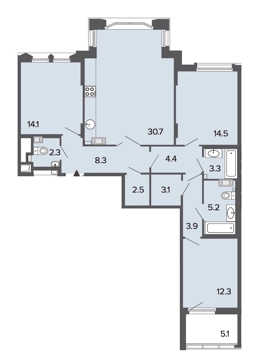 3-комнатная, 105 м² — ЖК Клубный дом Болконский