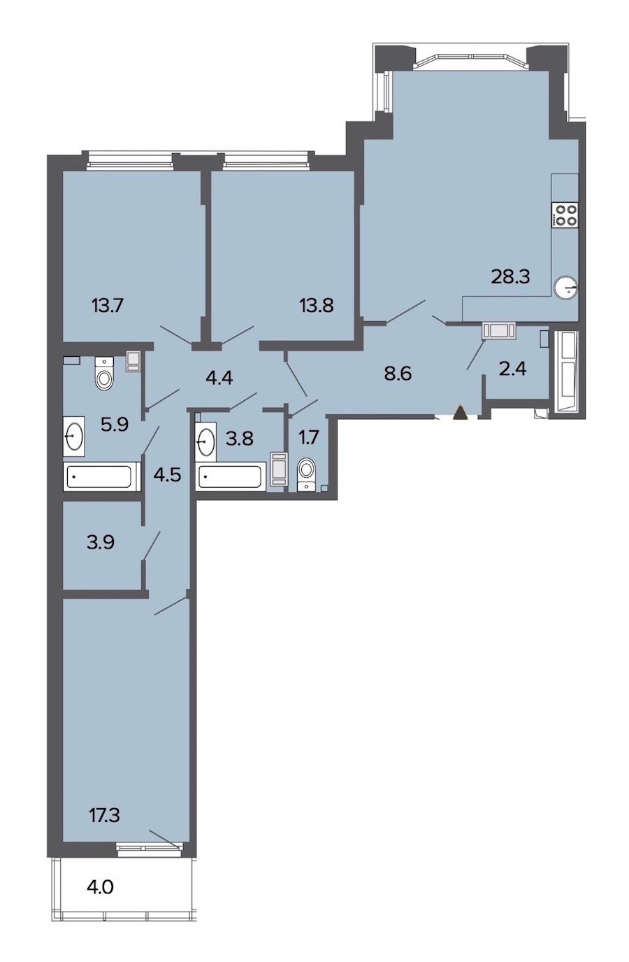 3-комнатная, 108 м² — ЖК Клубный дом Болконский