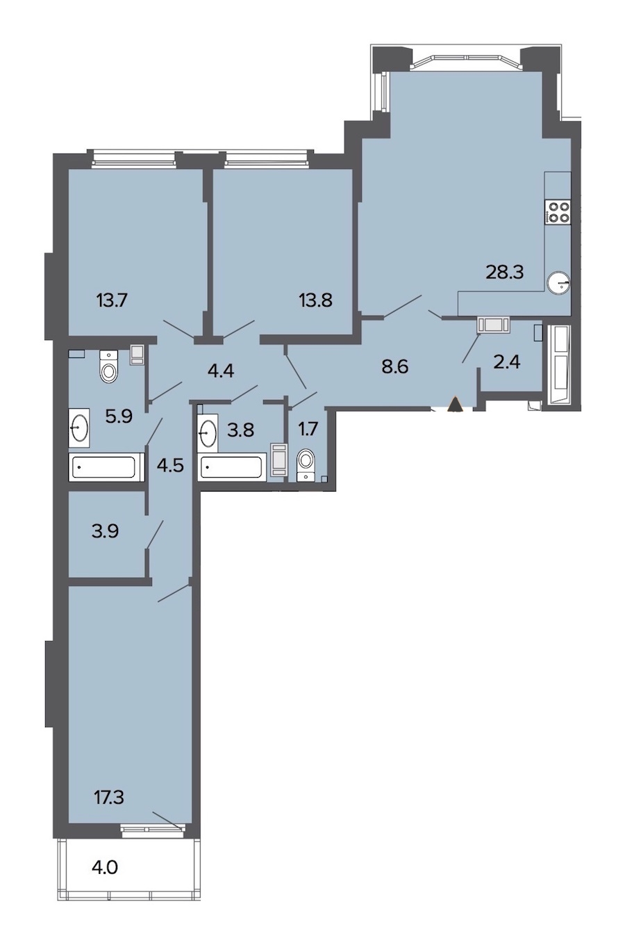 3-комнатная, 108 м² — ЖК Клубный дом Болконский