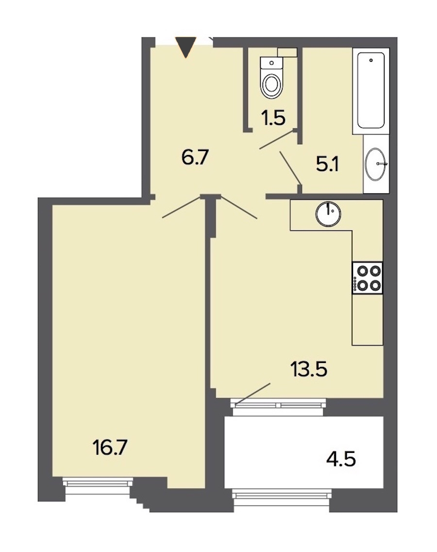 1-комнатная, 44 м² — ЖК Клубный дом Болконский