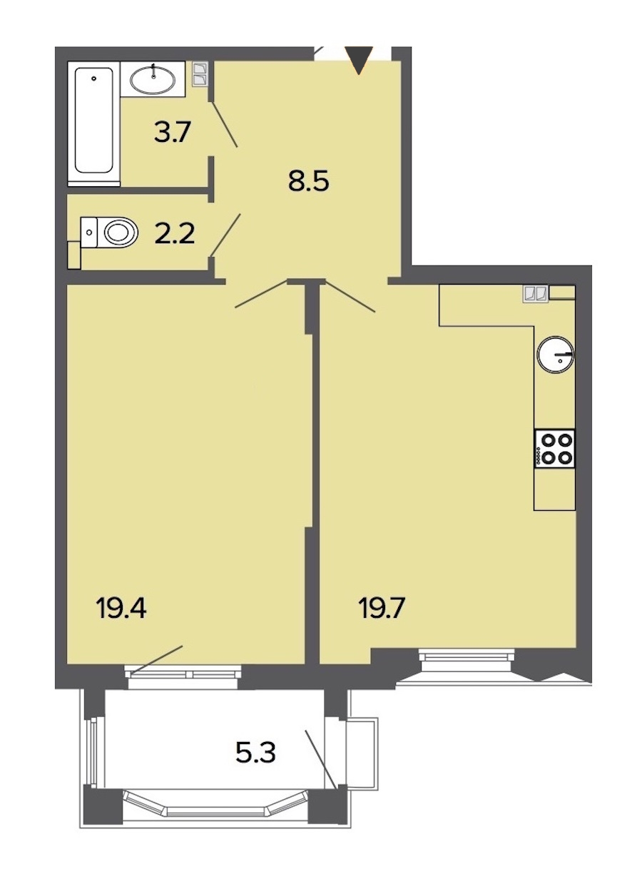 1-комнатная, 54 м² — ЖК Клубный дом Болконский