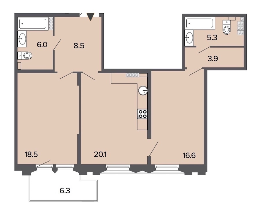 2-комнатная, 79 м² — ЖК Клубный дом Болконский