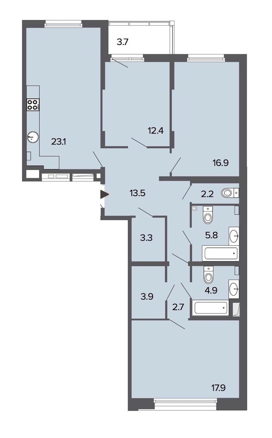 3-комнатная, 107 м² — ЖК Клубный дом Болконский