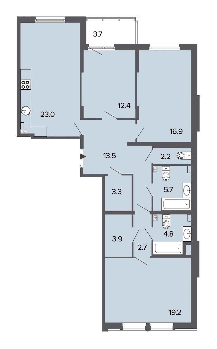 3-комнатная, 108 м² — ЖК Клубный дом Болконский