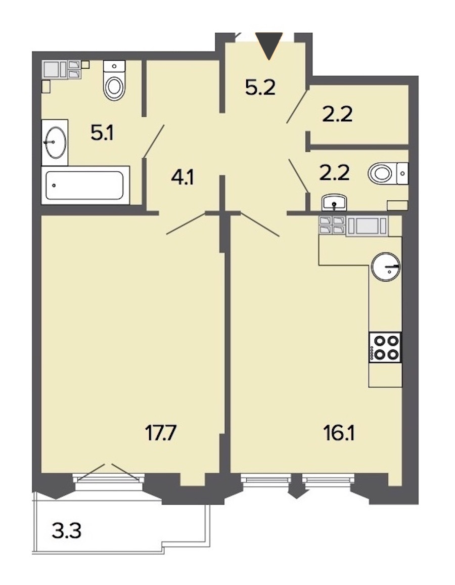 1-комнатная, 53 м² — ЖК Клубный дом Болконский