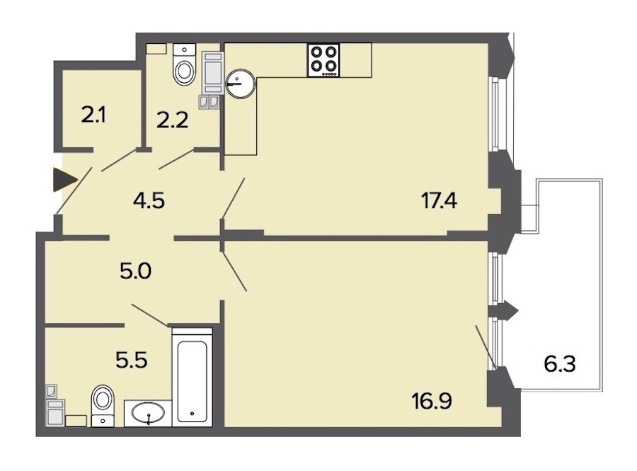 1-комнатная, 54 м² — ЖК Клубный дом Болконский
