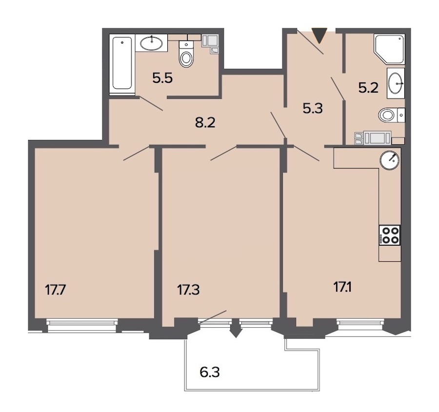2-комнатная, 76 м² — ЖК Клубный дом Болконский
