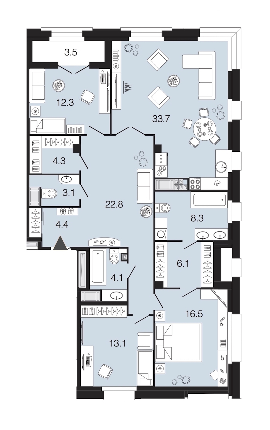 3-комнатная, 129 м² — ЖК ЖК Futurist (Футурист)