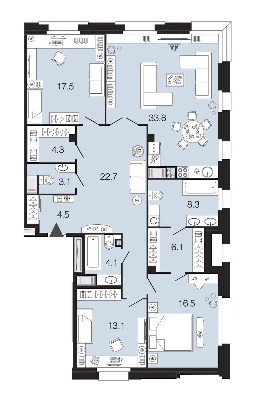 3-комнатная, 134 м² — ЖК ЖК Futurist (Футурист)