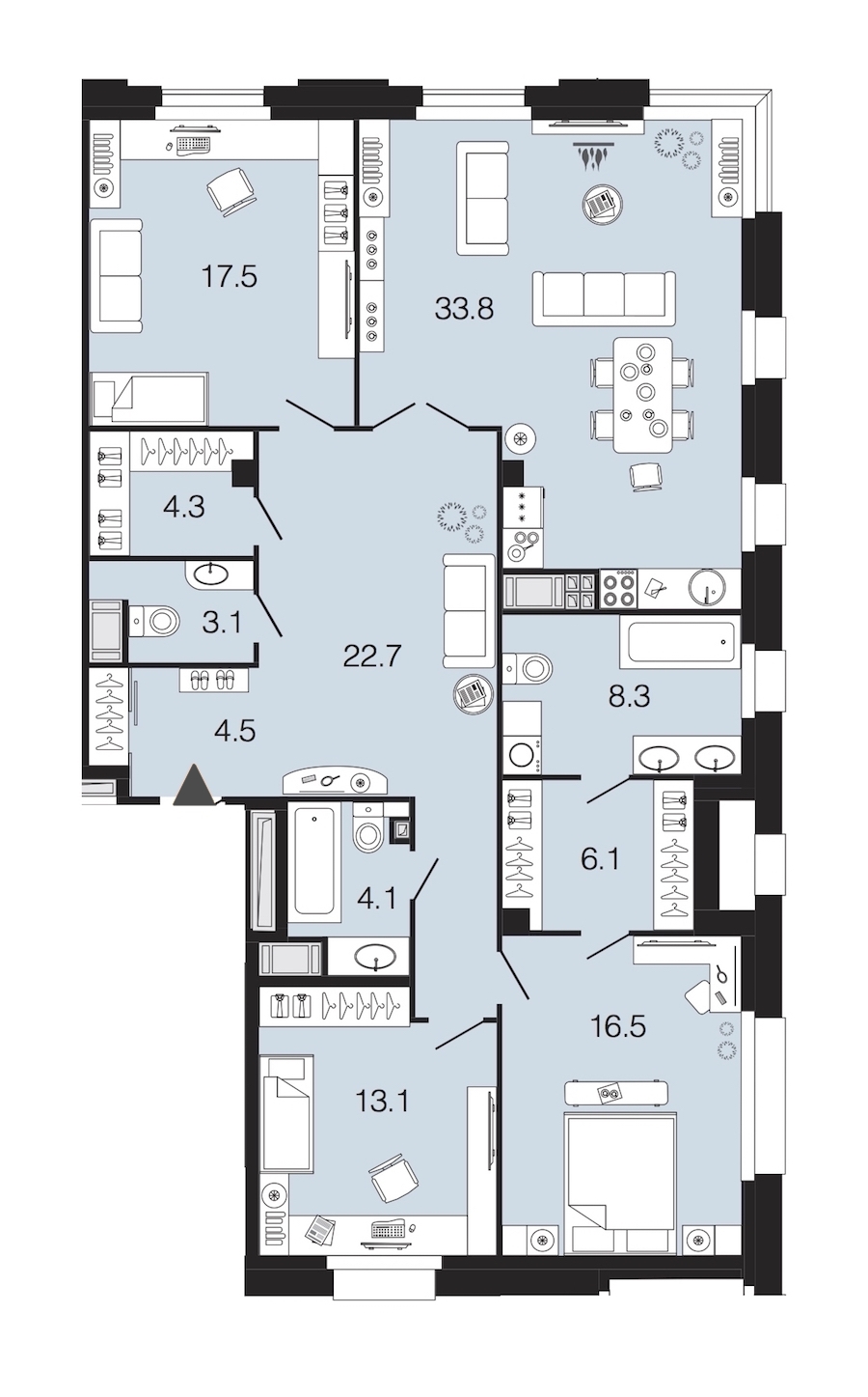 3-комнатная, 134 м² — ЖК ЖК Futurist (Футурист)