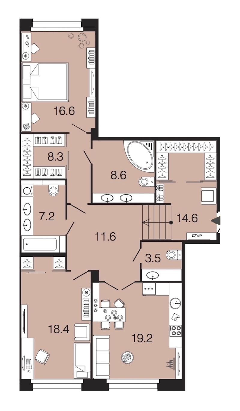 2-комнатная, 108 м² — ЖК ЖК Futurist (Футурист)