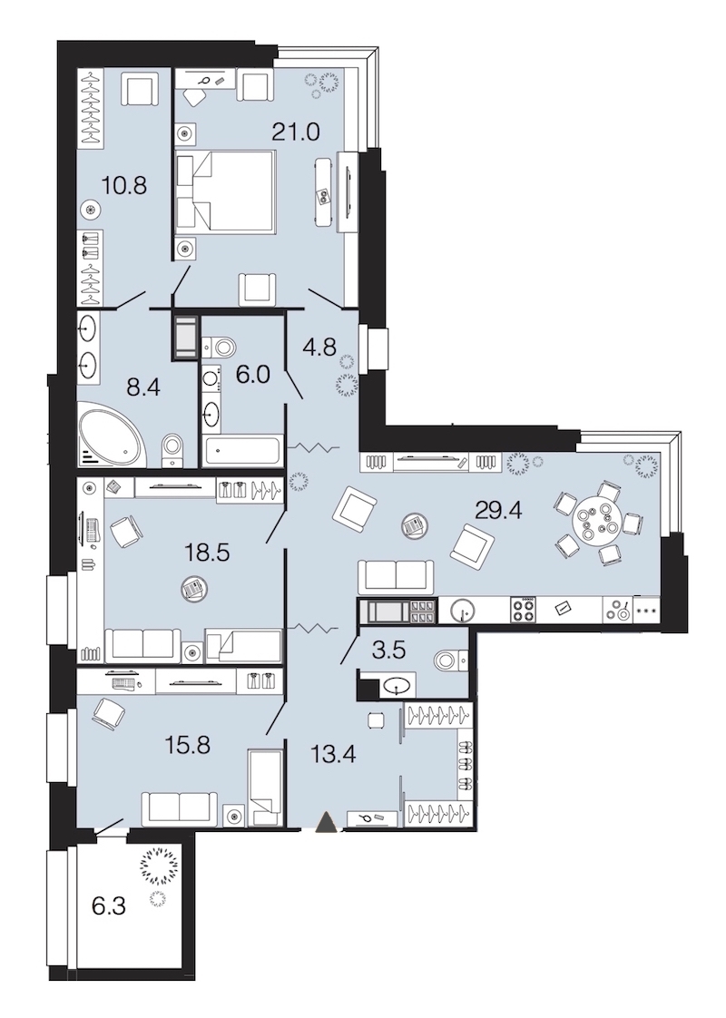 3-комнатная, 132 м² — ЖК ЖК Futurist (Футурист)