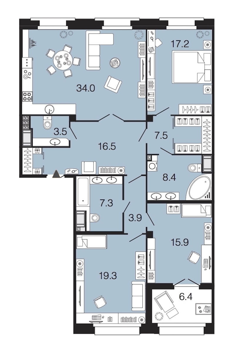 3-комнатная, 134 м² — ЖК ЖК Futurist (Футурист)