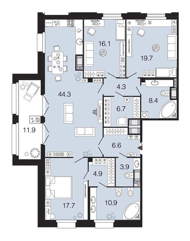 3-комнатная, 144 м² — ЖК ЖК Futurist (Футурист)