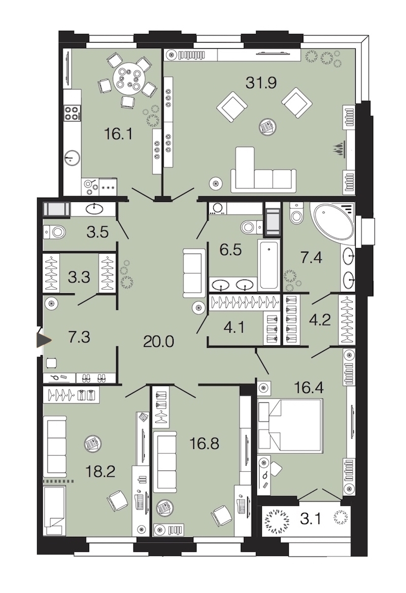 4-комнатная, 156 м² — ЖК ЖК Futurist (Футурист)