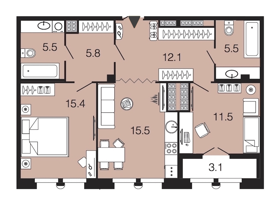 2-комнатная, 71 м² — ЖК ЖК Futurist (Футурист)