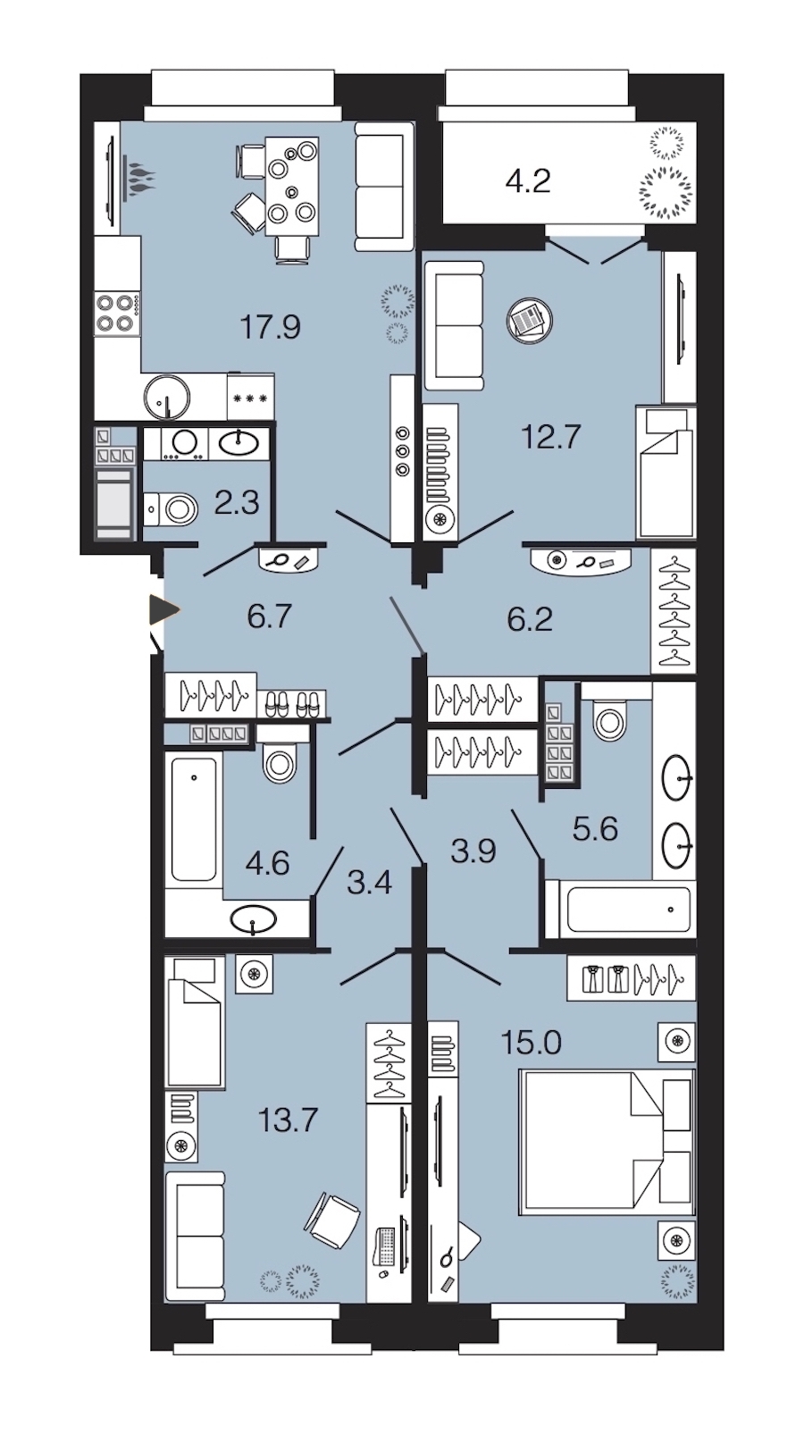 3-комнатная, 92 м² — ЖК ЖК Futurist (Футурист)