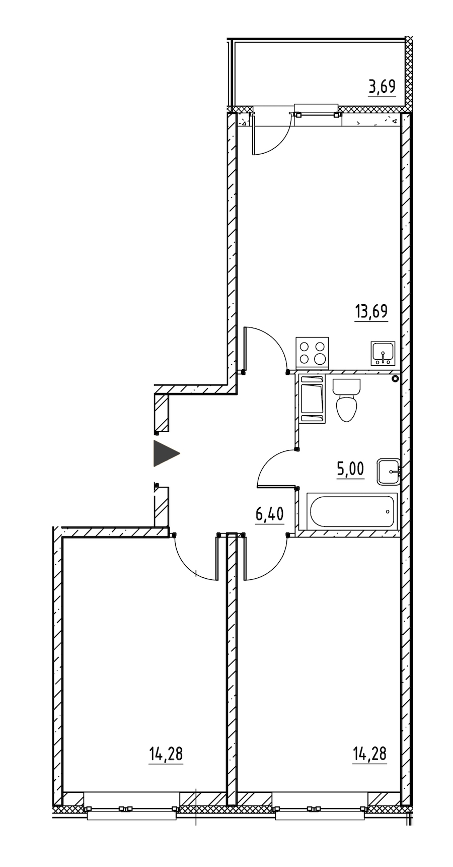 2-комнатная, 56 м² — ЖК ЖК Охта Хаус