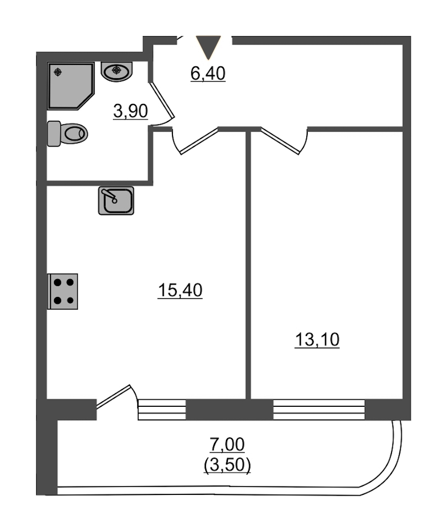 1-комнатная, 42 м² — ЖК ЖК Энфилд