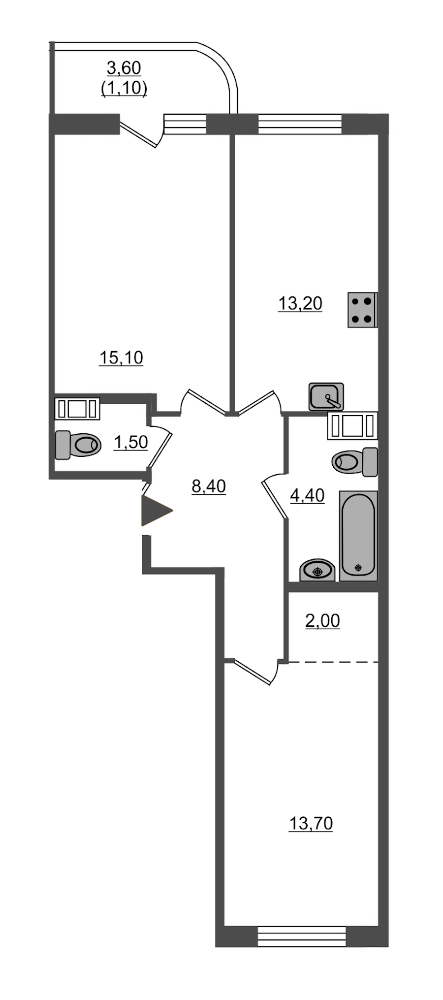 2-комнатная, 59 м² — ЖК ЖК Энфилд