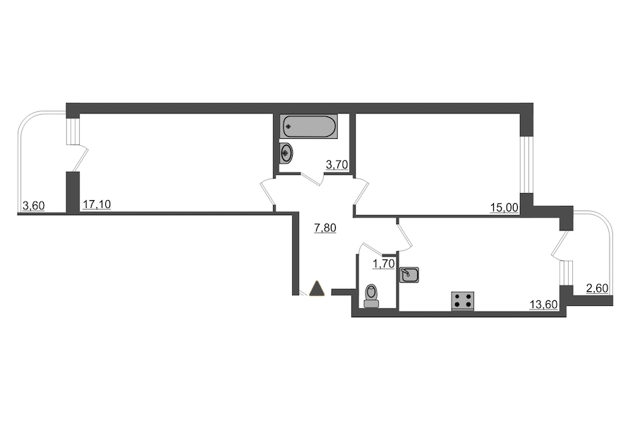2-комнатная, 61 м² — ЖК ЖК Энфилд