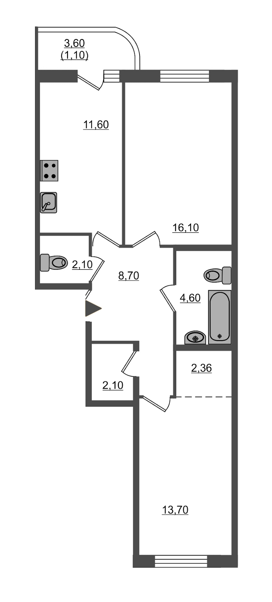 2-комнатная, 62 м² — ЖК ЖК Энфилд
