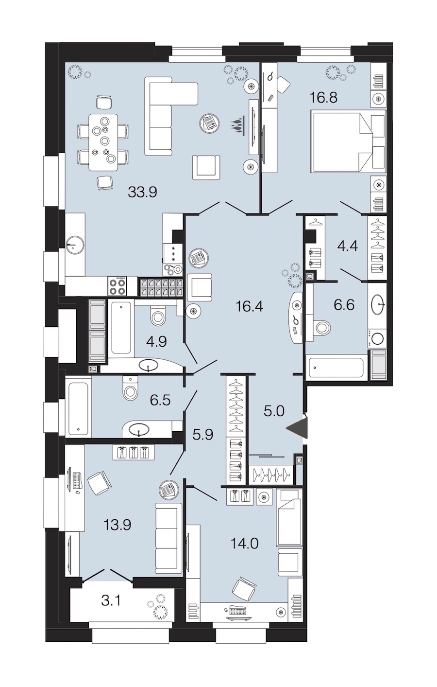 3-комнатная, 128 м² — ЖК ЖК Futurist (Футурист)