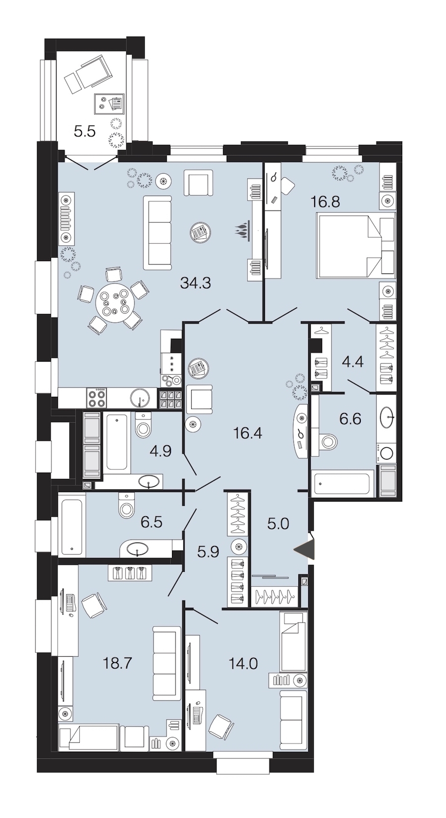 3-комнатная, 134 м² — ЖК ЖК Futurist (Футурист)