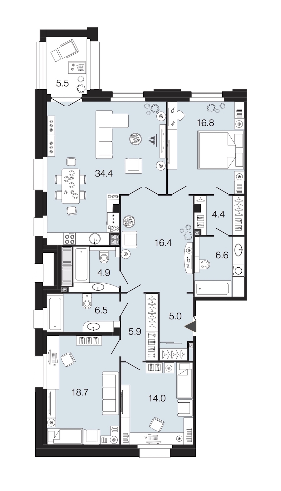 3-комнатная, 134 м² — ЖК ЖК Futurist (Футурист)