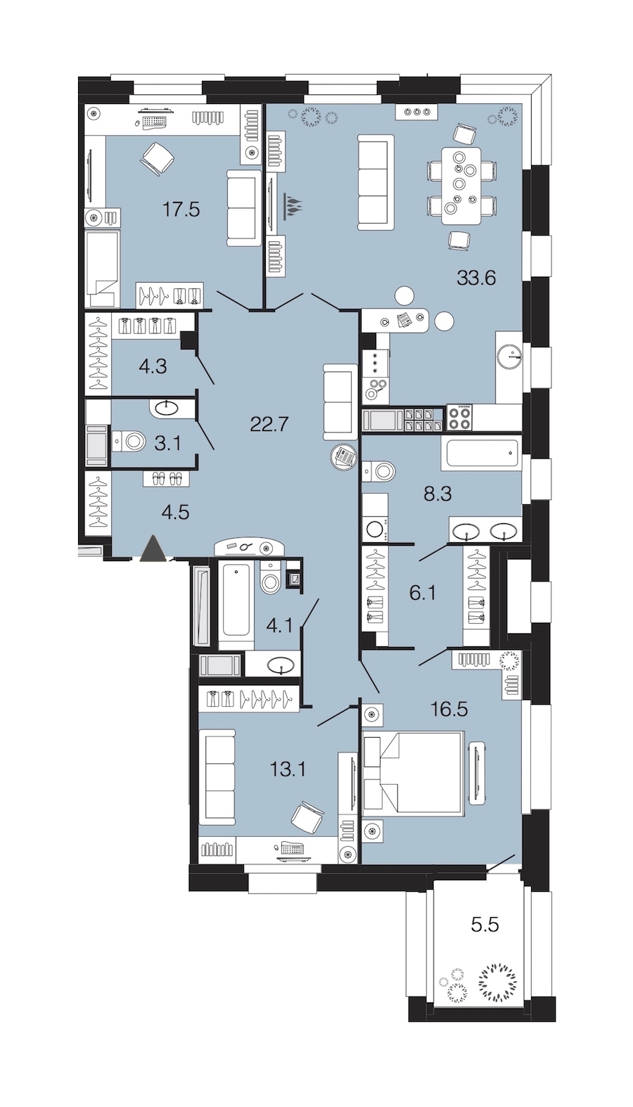3-комнатная, 134 м² — ЖК ЖК Futurist (Футурист)
