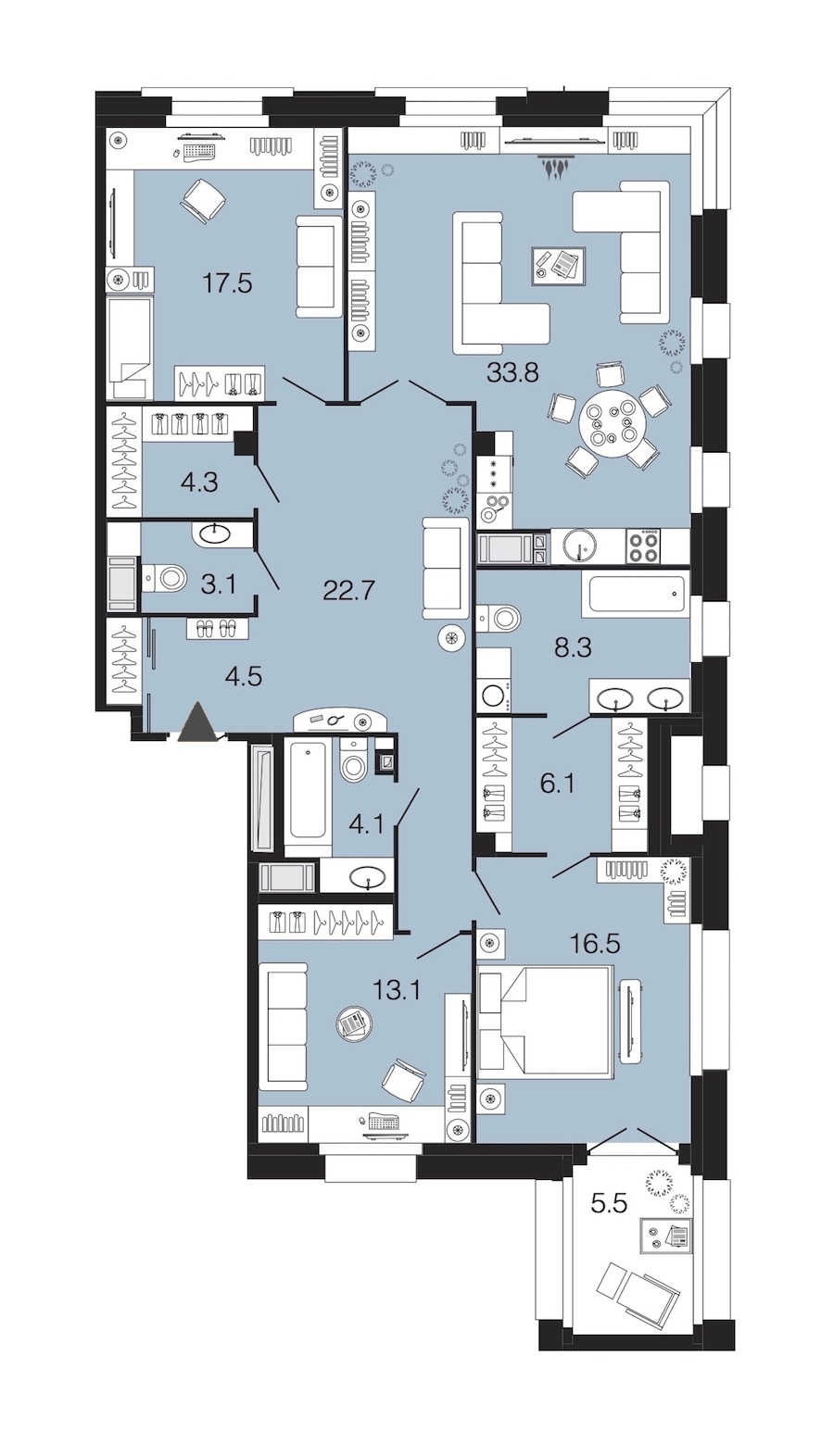 3-комнатная, 134 м² — ЖК ЖК Futurist (Футурист)