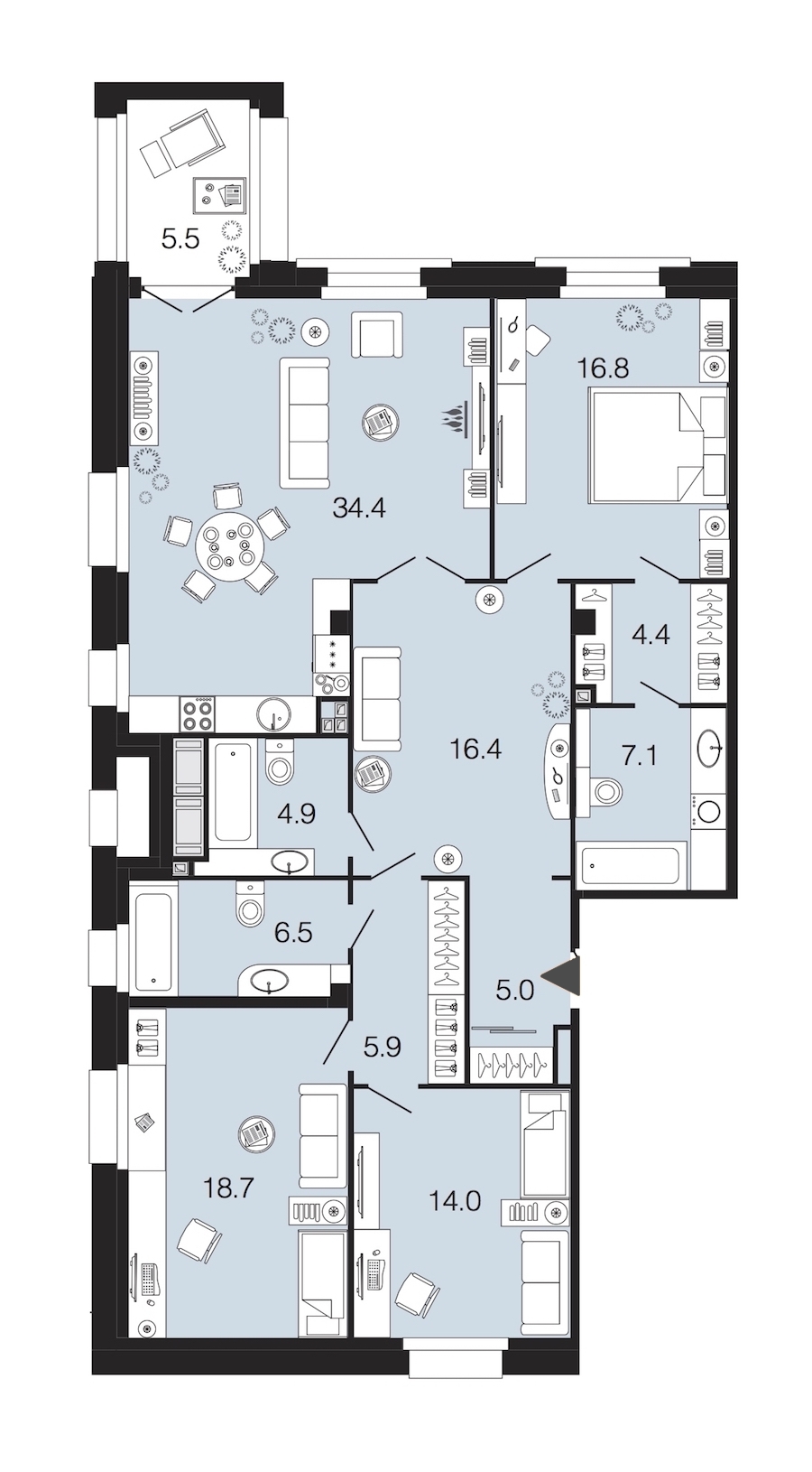 3-комнатная, 134 м² — ЖК ЖК Futurist (Футурист)